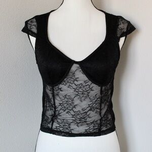 Black Lace Cap Sleeve Soft Cup Top